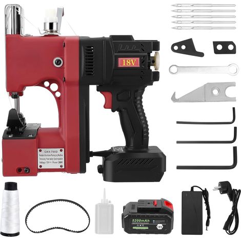 Electric Bag Sewing Machine Portable Bag Sealing Machine Industrial Portable Sewing Machine for Fabric Bag Paper Bag Sandbag Red (1/5)