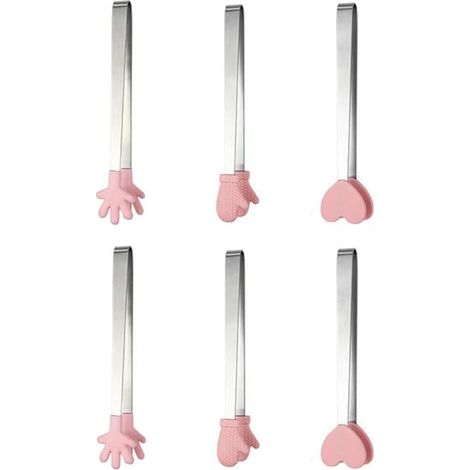 Ensemble de 6 mini pinces à dessert en acier inoxydable, couleur rose, en forme de cœur, pinces à glaçons-AquaForge (1/5)