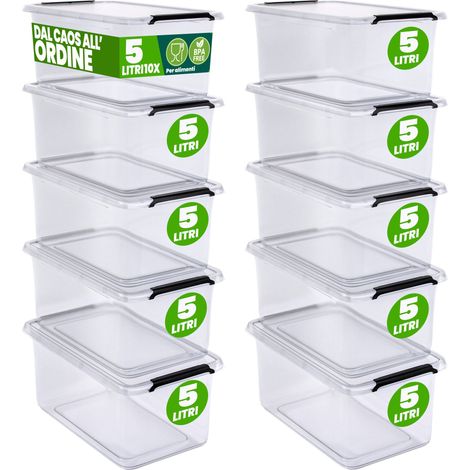 DEUBA® Contenitore in Plastica Scatola da 2L e 5L Set Contenitori Trasparenti BPA Free impilabili Scatole Cucina Camera da Letto 10x 2L (de)