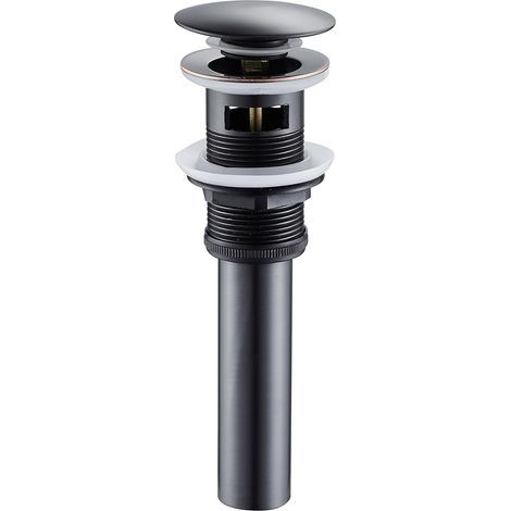 Pop Up Push Open Drain with Overflow for Sink Basin Brass Drain Valve Black Color (1/5)