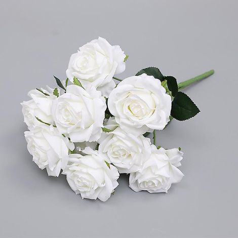faux Srigraphie Fleur 10 Pcs (blanc), Fleur Unique Tige Raliste Faux Rose Pour Mariage Bouquet Arrangement Floral Dcoration (1/5)