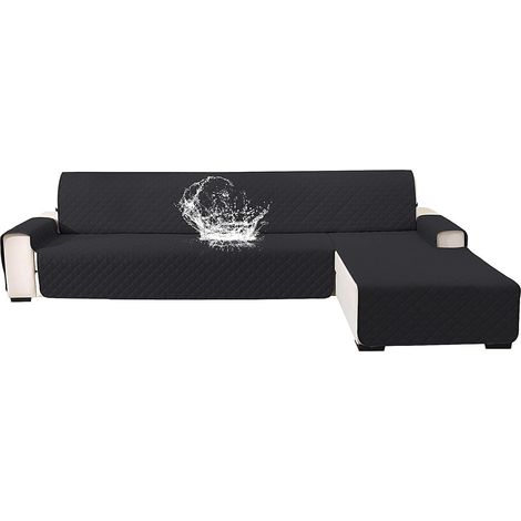 Impermeable Housse De Canapé d'angle 3 Places, Couverture Canapé Angle Universel Réversible, Housse Canape d'angle avec Accoudoirs, Protection Chat Chiens Griffures, Noir (1/5)
