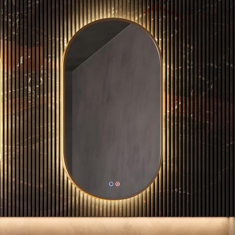 LEDIMEX - espejo ovalado 90x50cm LED oro cepillado