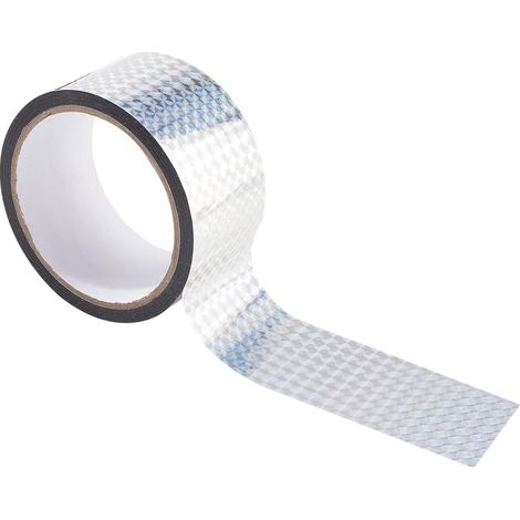 Ruban Adhésif Réfléchissant Holographique en Vrac en Plastique Gris 50m Ruban Adhésif Imperméable et Brillant pour Décoration de Masquage pour Éloigne Les Oiseaux Emballage de Vacances (1/5)