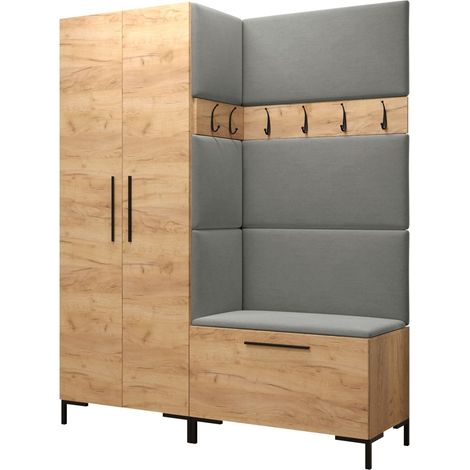 Meuble d'entrée Nomal I, Polo 894, 196x158x44cm, Tissu, Stratifié, À poser, Murale