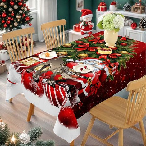 Nappe de Noël imprimée neuve 2025, imperméable et antitache, 688 cm, rectangulaire, 152 x 305 cm. Décoration de table idéale pour les fêtes.