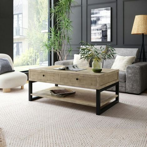 Table basse avec rangement en bois recyclé AUCKLAND (1/5)