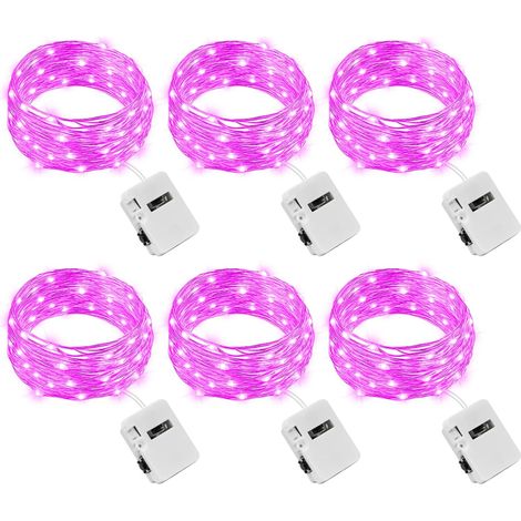lot de 6 guirlande led à pile, 2 m / 20 led, violet, 3 modes, ip65 étanche, pour intérieur, chambre, mariage, noël
