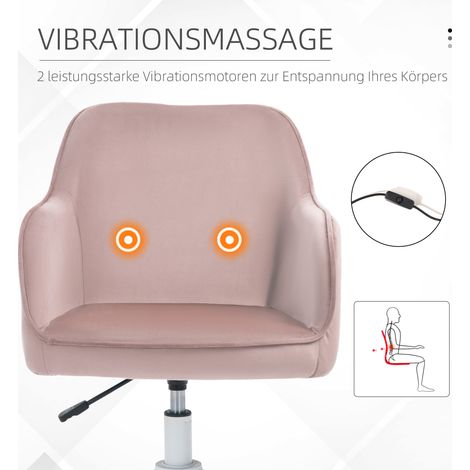 Fauteuil de bureau massage ergonomique, dossier inclinable réglable, pivotant 360°, revêtu de velours rose, siège chef ordinateur (1/5)
