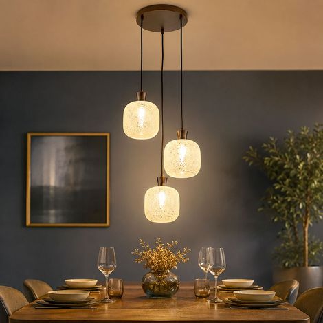 Suspension, lampe de salon en métal noir-chrome, réglable en hauteur, verre, H 120 cm (1/5)