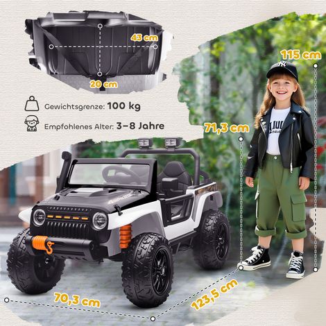 Voiture électrique pour enfants, batterie 12 V, avec siège parent-enfant, télécommande, musique, klaxon, lumières LED, 3-8 ans, blanche (1/5)