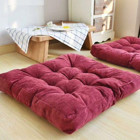 Floor Cushion, Tufted Square Seat Cushion Thicken Corduroy Meditation Cushion Tatami Floor Cushion for Yoga, Living Room, Balcony, Outdoor Office, Red, 22 x 22 inch