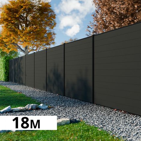 Kit Clôture Bois Composite Anthracite 18x1,8m RIO - Poteaux en Aluminium Noir - Brise Vue - Palissade (1/5)