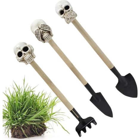 Set di 3 attrezzi da giardino in miniatura: rastrello da giardino, cazzuola, pala da giardino con pala da trapianto in miniatura (1/4)