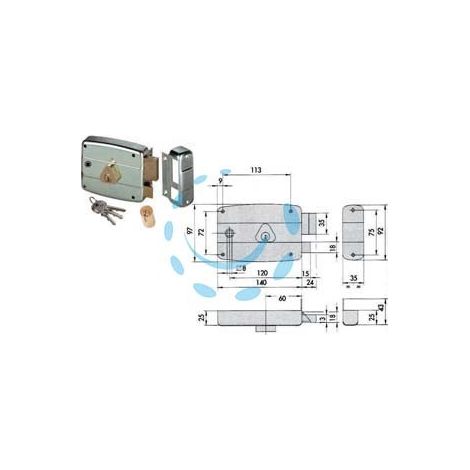 SERRATURA APPLICARE QUADRO CATENACCIO E SCROCCO CILINDRO FISSO 50471 - mm.60 SX (5047160295)