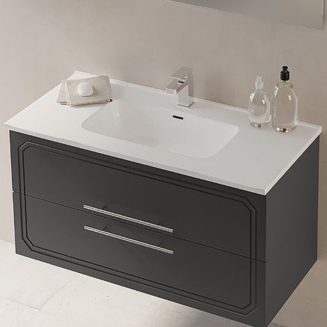 Lavabo piatto da incasso a mobile 102x47 cm in ceramica bianco lucido (1/4)