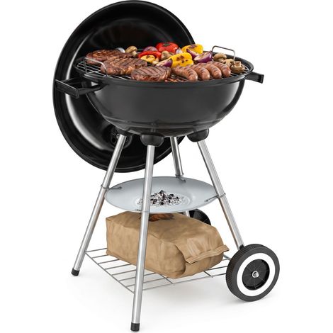 Barbecue sphérique,grille chromée,cadre acier,2 roues 51,5x44,5x75cm