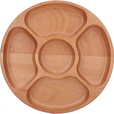 Assiette ronde en bois divisée pour aliments, Dessert, collation, sous-grille, plateau de table (30cm)
