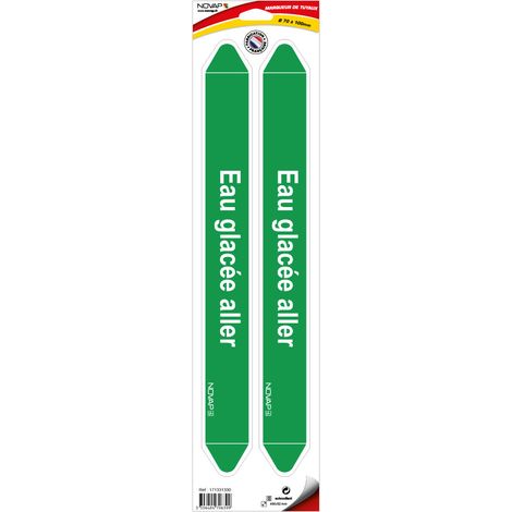Planche de 2 marqueurs de tuyauterie 450 x 52 mm pour Ø 70 à 100 mm - Eau glacée aller - 4706399 (1/2)