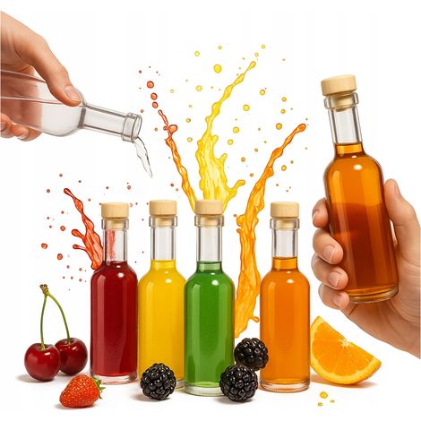 5 botellas de vidrio FUTURA de 100 ml con corcho para licores y vino de boda. (1/5)