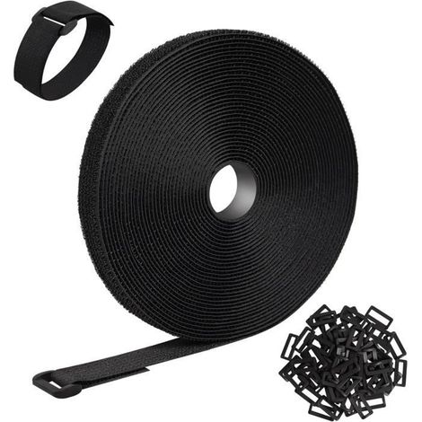 Sangles de Câble Réglables de 10m x 2cm avec 70 boucles, longueur de coupe libre, Adhésif extra fort, Sangle Scratch refermable (1/4)