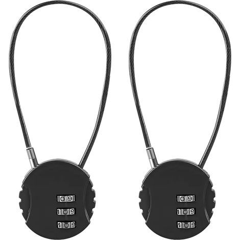 2 Pack 3-Digit Outdoor Waterproof Combination Padlock, Locker Lock, Gym Lock, Mini Metal Cable Combination Padlock (Black)