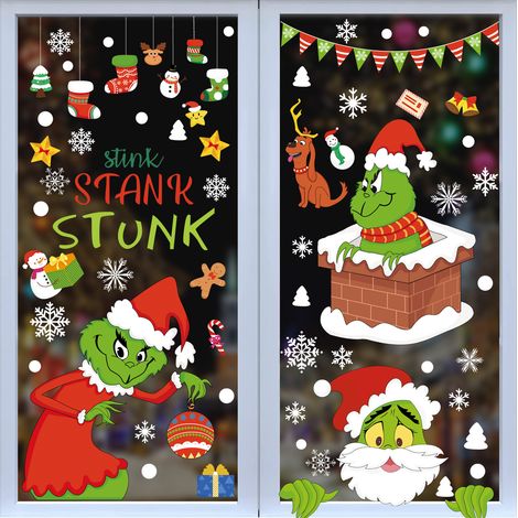 Grinch 9 Sheets Christmas Window Stickers for Home, School, Office, Party Supplies (1/5)