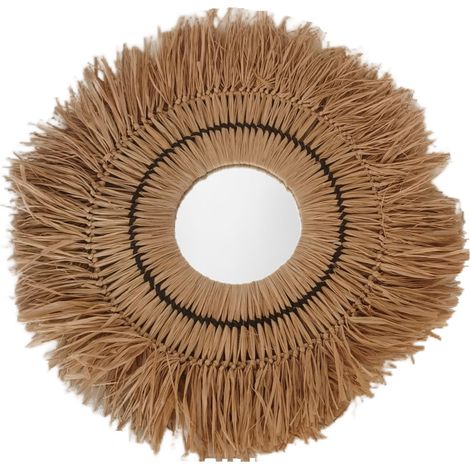 Specchio decorativo in palma naturale e alghe marine, design unico per uno stile bohémien ed elegante nella tua casa