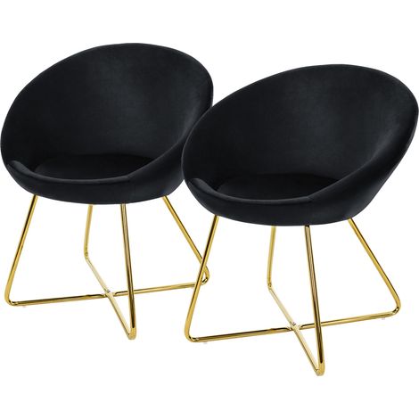 ML-Design Esszimmerstühle 2er Set Samt, Schwarz, Wohnzimmerstuhl mit runder Rückenlehne, Polsterstuhl mit goldene Metallbeine, Ergonomische Esstisch Sessel, Küchenstuhl Schalenstuhl Schminktisch Stuhl
