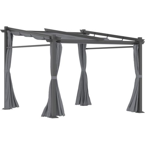 Pergola rétractable 2,97 x 2,95 m avec toit solaire et panneaux latéraux en polyester gris foncé (1/5)