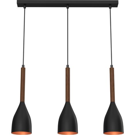 Suspension Muza Luminex noire dorée bois 56cm 3xE27