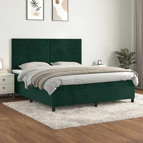 Cama box spring con colchón terciopelo verde oscuro 180x200 cm (1/5)