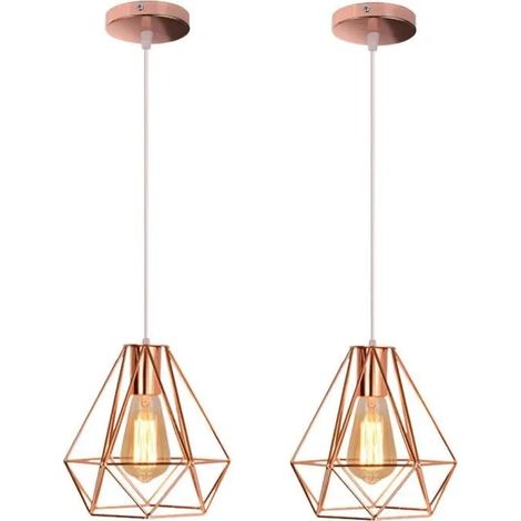 U-DO 2x Vintage Lustre Suspension Pendentif Industriel Cage en Fer Forgé Or Rose pour Cuisine Bureau Bar (1/4)