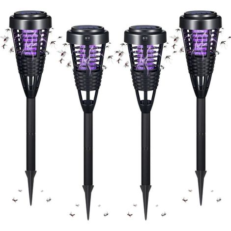 Lampe anti-moustiques solaire d'extérieur, lot de 4 pièges à moustiques étanches et lampes anti-insectes pour jardin/terrasse
