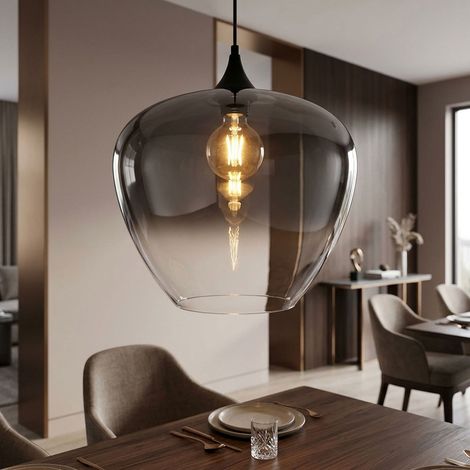 LED Hängeleuchte Pendelleuchte Esszimmerlampe Rauchoptik Schwarz Metall H 120 cm (1/5)
