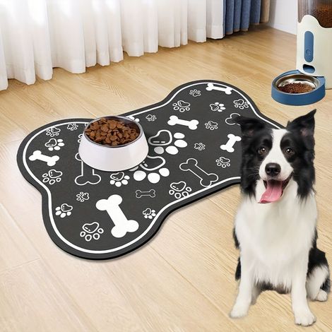 Tapis d'alimentation pour animaux de compagnie - Design en forme d'os - Absorption rapide - Résistant aux taches - Facile à nettoyer (1/5)