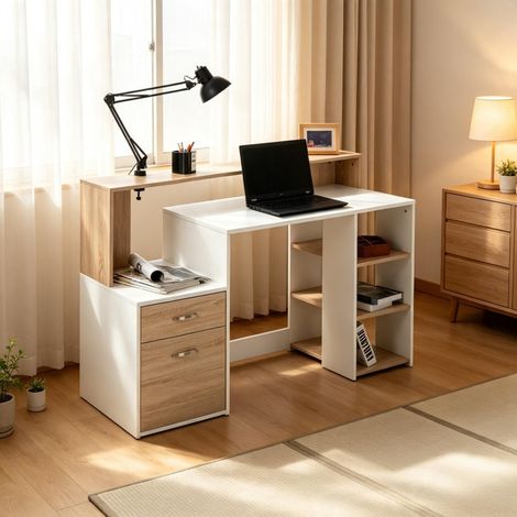 Bureau multifonctionnel avec tiroirs et étagères ouvertes table d étude et de travail compacte bureau flexible bureau d ordinateur uniquement avec bureau d ordinateur (1/5)