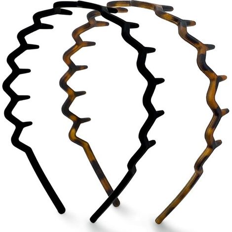 Damen-Haarbänder – Modische Accessoires – Wellenförmiges Haarband mit Kämmen – Schwarz/Schildpatt – 2 Stück (1/5)