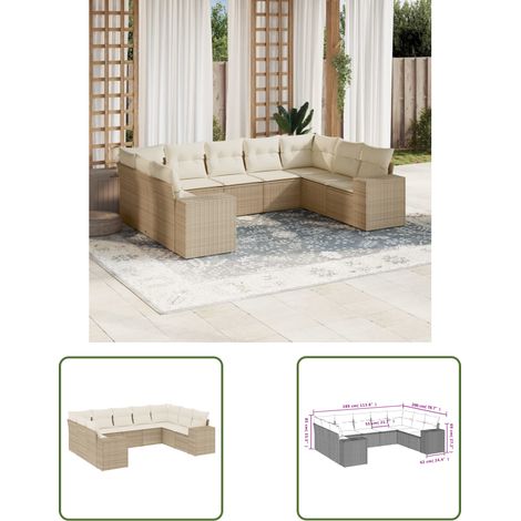 The Living Store 9-tlg. Garten-Sofagarnitur mit Kissen Beige Poly Rattan - Gartensorte - Outdoor Möbel - Lounge Set - Gartenlounge - Rattan Gartenmöbel (1/3)