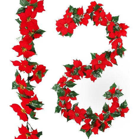 Guirlande étoile de Noël 200cm avec houx et fleurs rouges