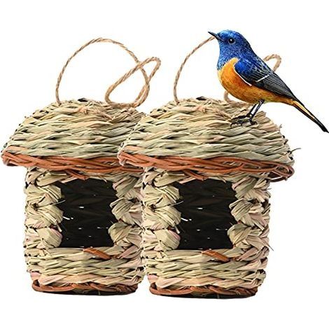 Nichoir Oiseaux Exterieur Suspendue, Nichoirs Tissés à La Main en Fibre Naturelle Voliere Oiseaux, Oiseaux Accessoires, pour Canary Livre Oiseaux Horloge Oiseaux Millet Oiseaux (2 Pièc (1/5)