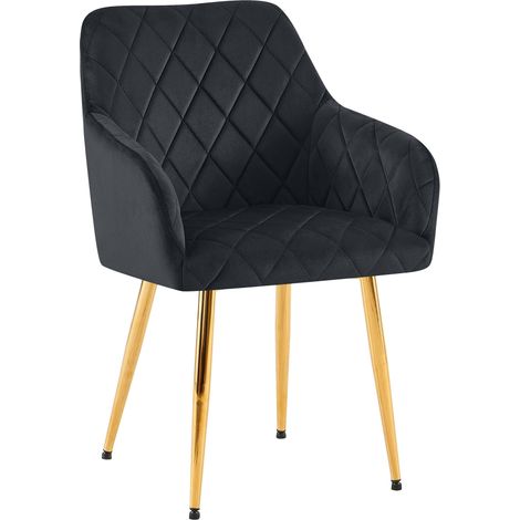 Chaise de salle à manger x1 en velours noir avec coutures décoratives en losange chic et contemporain 100007812 (1/5)