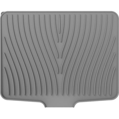 Tapis de vaisselle en silicone 40 x 33 cm, égouttoir intégré avec évacuation rapide, antidérapant et résistant à la chaleur, facile à nettoyer, pour plan de travail et évier, gris (1/5)