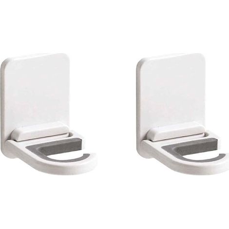 Lot de 2 supports muraux autocollants antidérapants pour serpillière, balai, cuisine, garage, jardin - Blanc (1/5)
