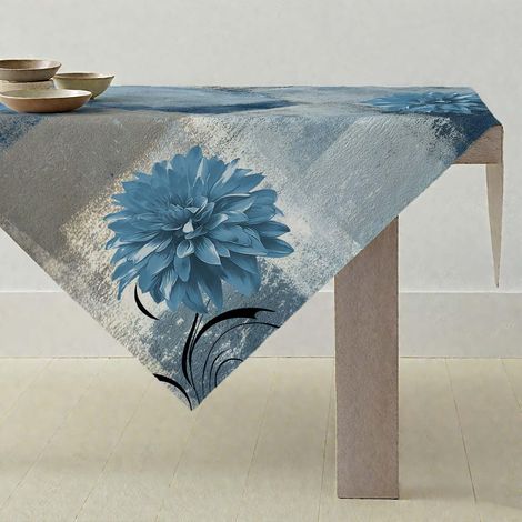 Nappe Bleu Gris 85x85cm Carrée Lavable à Fleurs