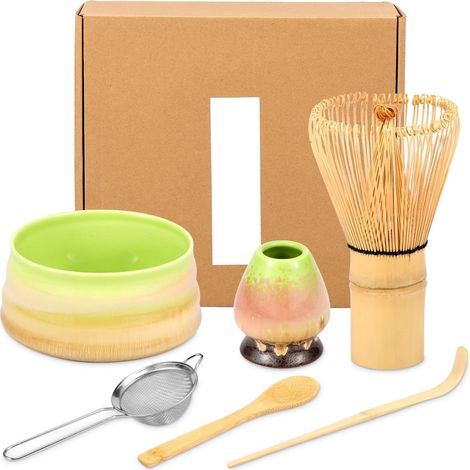 Ensemble Matcha, 7 pièces, multicolore, bols artisanaux, ustensiles en bambou et en céramique, kit de cérémonie complet. (1/5)