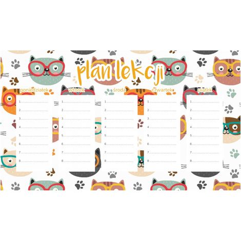 Magnetischer Unterrichtsplan für Kinder: Katzen mit Brille (45 x 26 cm)