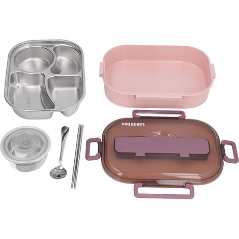Boîte-repas isotherme en acier inoxydable 4 compartiments pour bureau, école, enfants - Rose et violet (1/5)