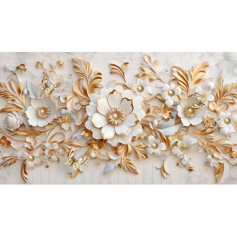 Papier peint panoramique - Fleurs 3D - 130 cm x 73 cm (1/2)