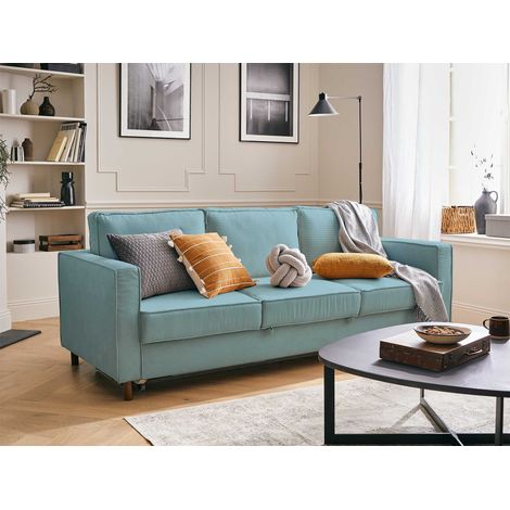 Jake - 3-sitzer sofa – mit schlaffunktion – aus cord - blau (1/5)